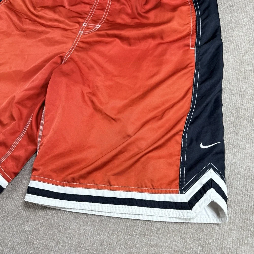 VTG Nike Y2K Swim Trunks Shorts Mens XL Red Black Striped Mesh‎ Lining Board